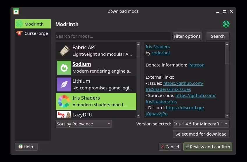 In-launcher mod browser with available updates for one instance
